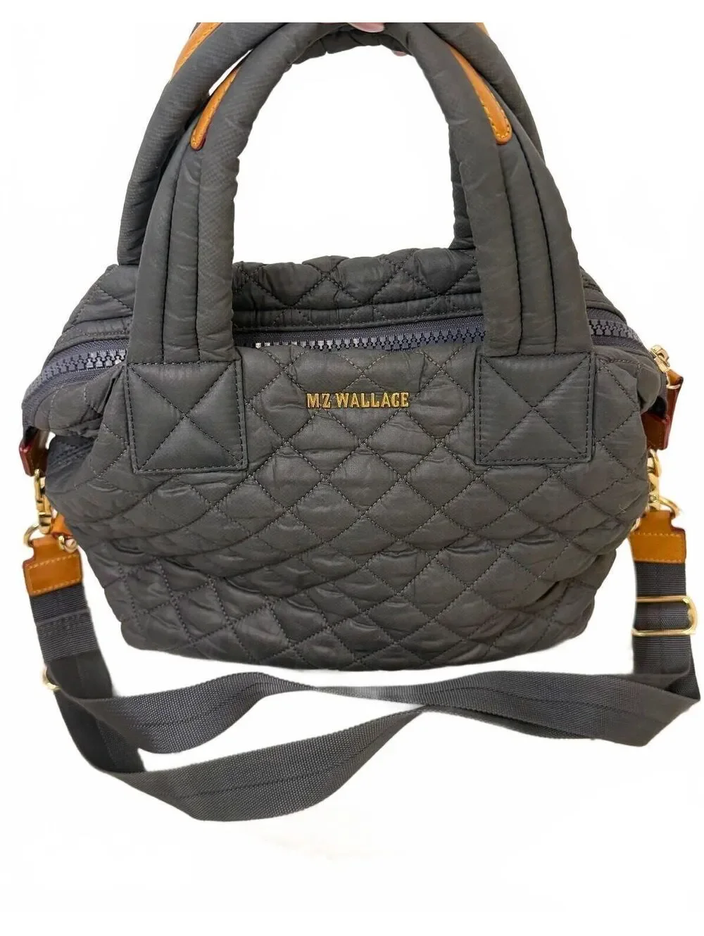MZ Wallace Gray Quilted Nylon Satchel Crossbody Bag New Never Worn
